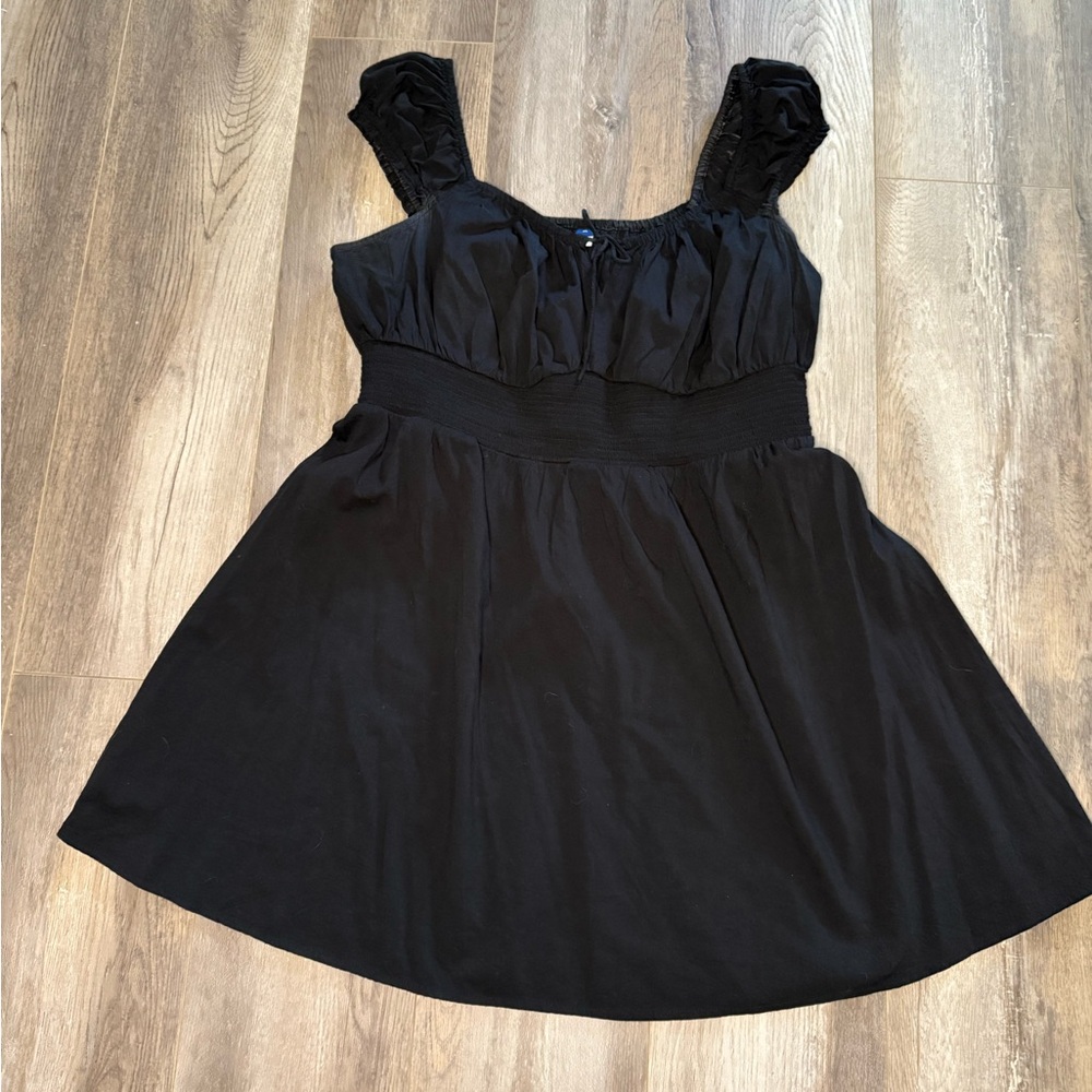 Women's OLD NAVY Empire Waist Cap Sleeve Milkmaid Peasant Mini Dress BLACK XL